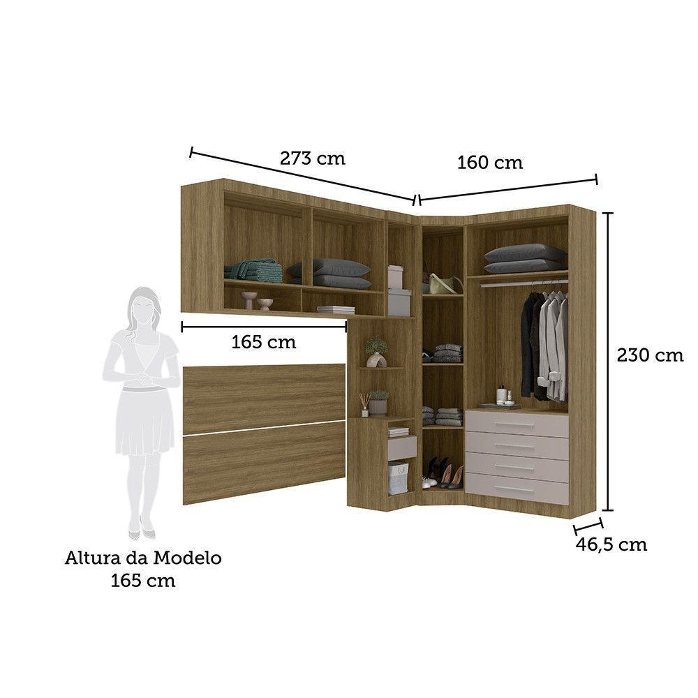 Quarto De Canto Casal Com Guarda Roupas Cabeceira Paris Luciane Móveis Avelã Pf Com Cinammon Pf - 5