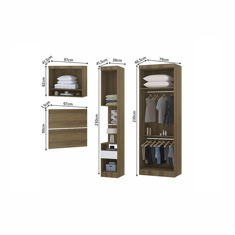 Quarto De Solteiro Com Guarda Roupas Mesa De Cabeceira E Nicho Paris Luciane Móveis Avelã Pf Com Branco Pf - 4