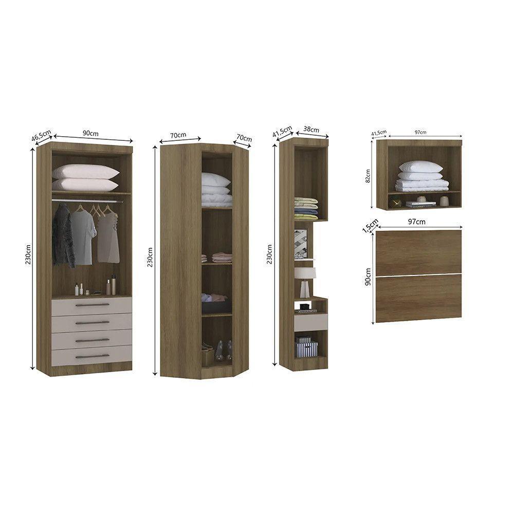 Quarto De Canto Solteiro Com Guarda Roupas Cabeceira Paris Luciane Móveis Avelã Pf Com Cinammon Pf - 4