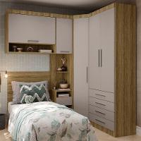 Quarto De Canto Solteiro Com Guarda Roupas Cabeceira Paris Luciane Móveis Avelã Pf Com Cinammon Pf - 1
