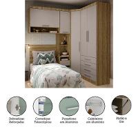 Quarto De Canto Solteiro Com Guarda Roupas Cabeceira Paris Luciane Móveis Avelã Pf Com Cinammon Pf - 3