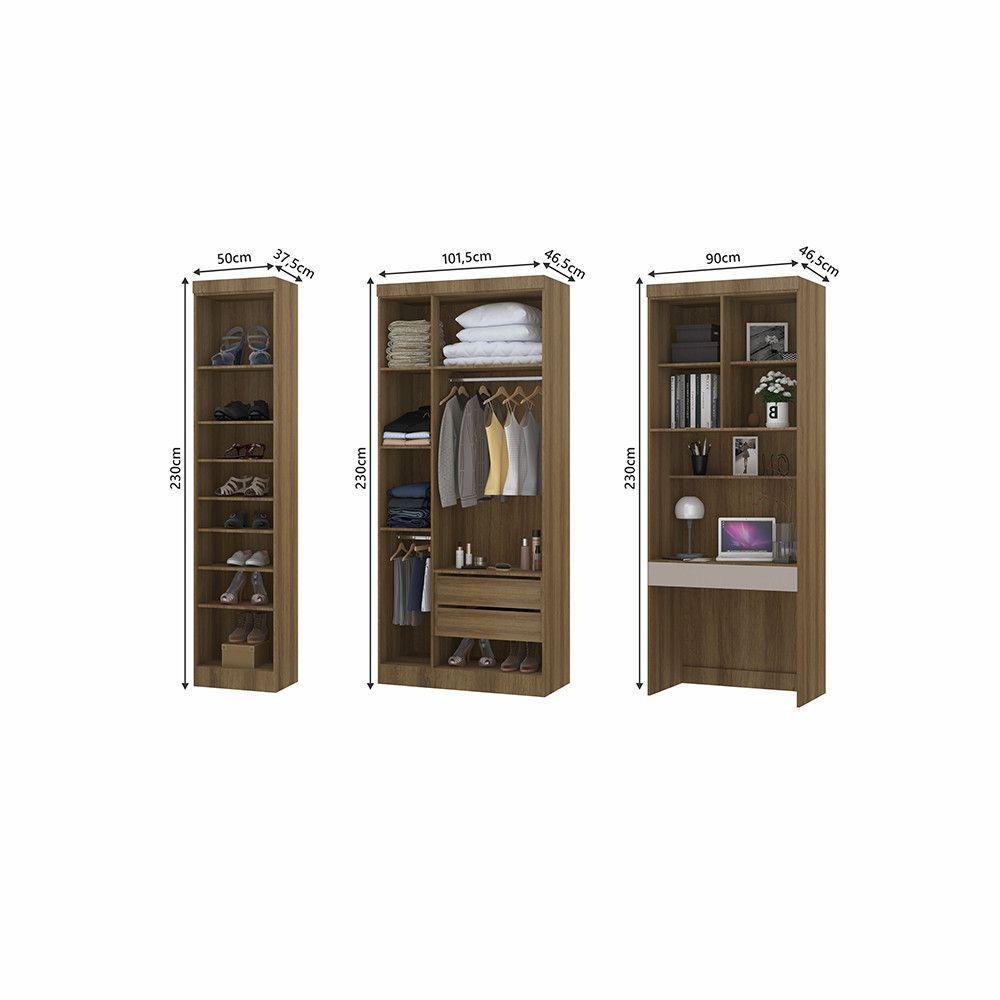 Quarto Home Office Com Guarda Roupas E Bancada De Estudos Paris Luciane Móveis Avelã Pf Com Cinammon Pf - 5