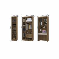 Quarto Home Office Com Guarda Roupas E Bancada De Estudos Paris Luciane Móveis Avelã Pf Com Cinammon Pf - 5