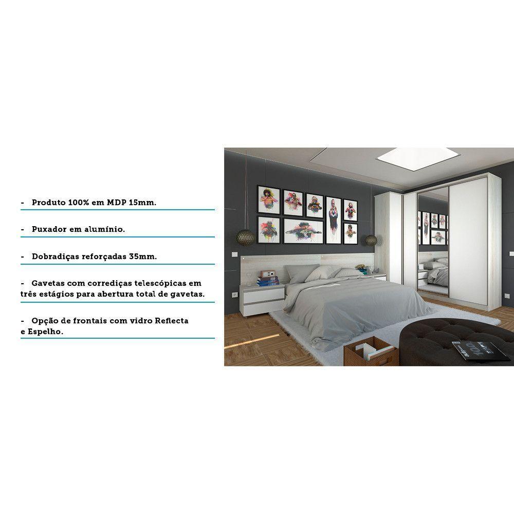 Quarto De Casal Com Guarda Roupa Com Espelho, Cabeceira E Mesa De Cabeceira Prime Legno Crema Com Branco - 3