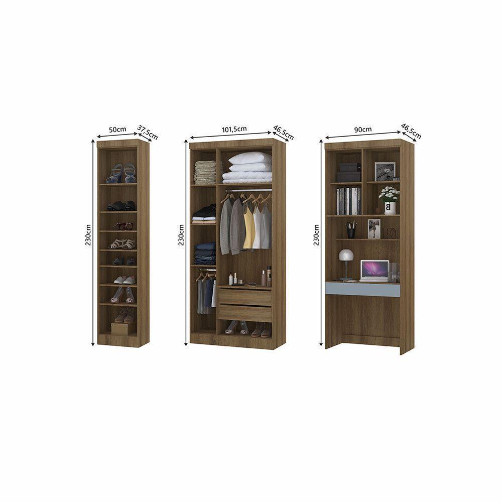 Quarto Home Office Com Guarda Roupas E Bancada De Estudos Paris Luciane Móveis Avelã Pf Com Grey Sky Pf - 5