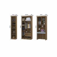 Quarto Home Office Com Guarda Roupas E Bancada De Estudos Paris Luciane Móveis Avelã Pf Com Grey Sky Pf - 5