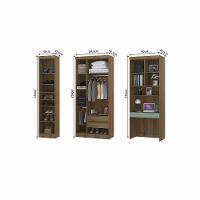 Quarto Home Office Com Guarda Roupas E Bancada De Estudos Paris Luciane Móveis Avelã Pf Com Verde Pf - 5