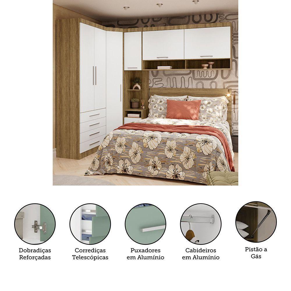 Quarto De Canto Casal Com Guarda Roupas Cabeceira Paris Luciane Móveis Avelã Pf Com Branco Pf - 2