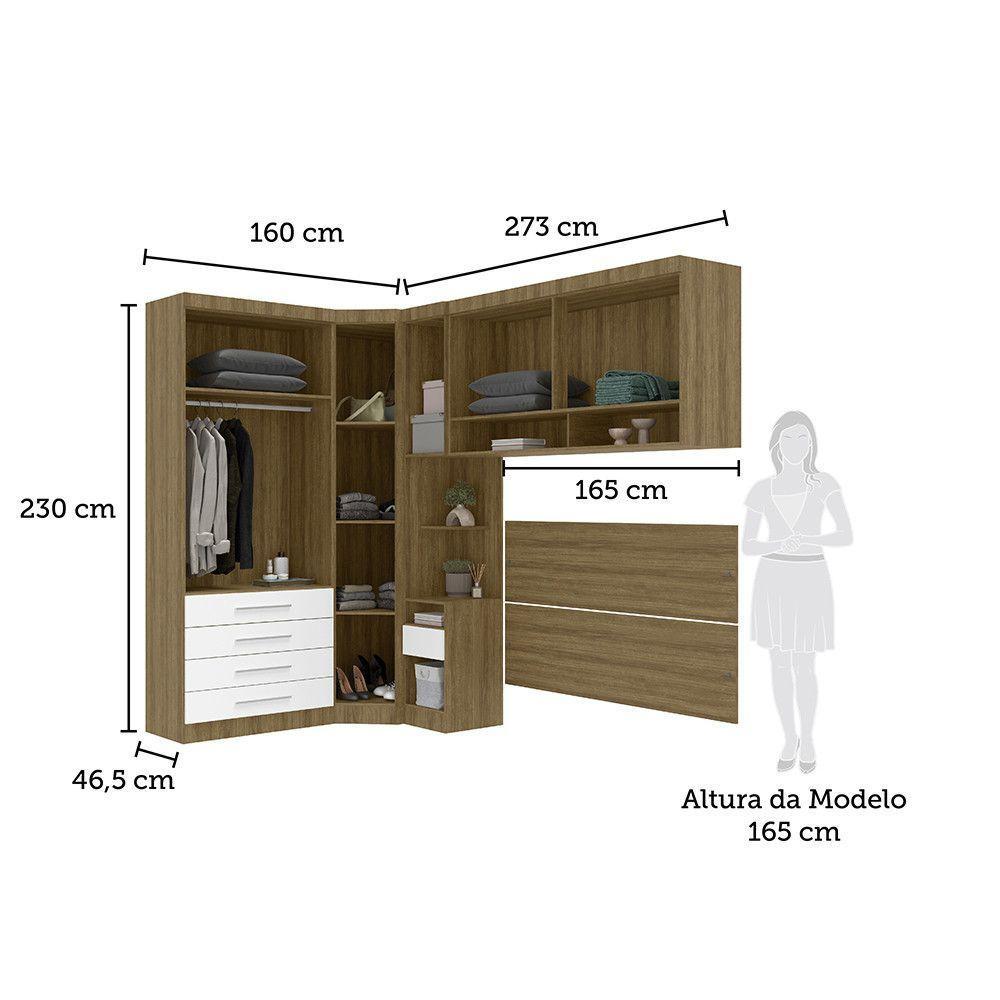 Quarto De Canto Casal Com Guarda Roupas Cabeceira Paris Luciane Móveis Avelã Pf Com Branco Pf - 3