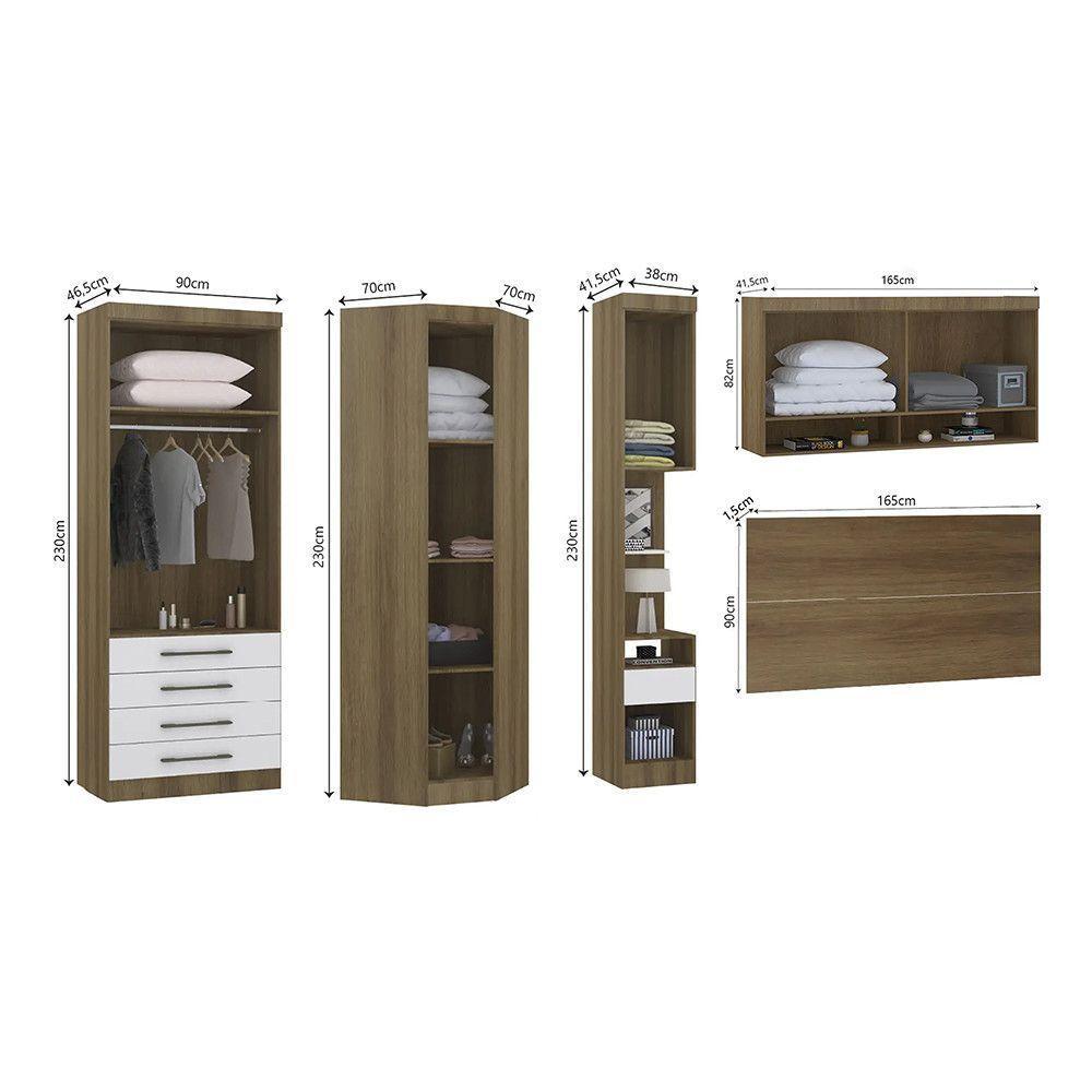 Quarto De Canto Casal Com Guarda Roupas Cabeceira Paris Luciane Móveis Avelã Pf Com Branco Pf - 5