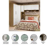 Quarto De Canto Casal Com Guarda Roupas Cabeceira Paris Luciane Móveis Avelã Pf Com Branco Pf - 2