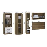 Quarto De Canto Casal Com Guarda Roupas Cabeceira Paris Luciane Móveis Avelã Pf Com Branco Pf - 5