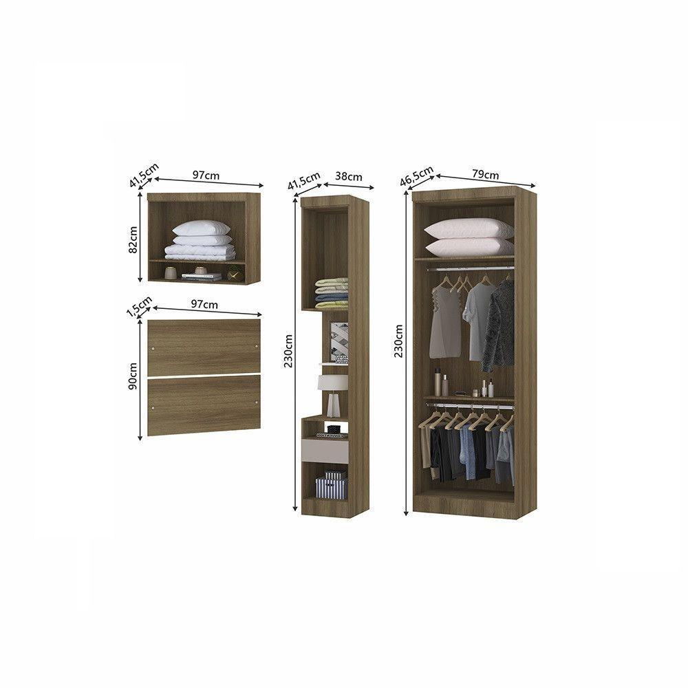 Quarto De Solteiro Com Guarda Roupas Mesa De Cabeceira E Nicho Paris Luciane Móveis Avelã Pf Com Cinammon Pf - 4