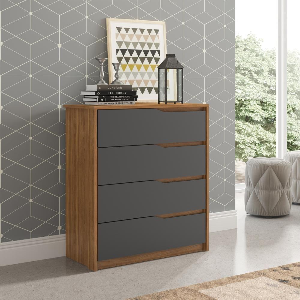 Jogo De Quarto Roupeiro E Comoda Valencia Amendola Grafito - 2