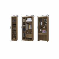 Quarto Home Office Com Guarda Roupas E Bancada De Estudos Paris Luciane Móveis Avelã Pf Com Avelã Pf - 5