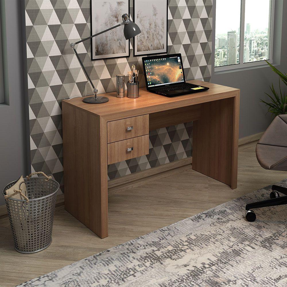 Mesa Com 2 Gavetas Para Escritório Home Office Mdp Amendoa - 4