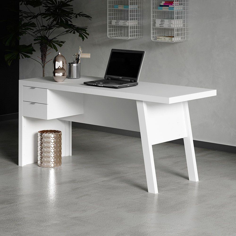 Mesa Com 2 Gavetas Para Escritório Home Office Mdp Branco - 4