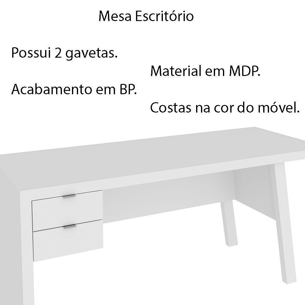 Mesa Com 2 Gavetas Para Escritório Home Office Mdp Branco - 5