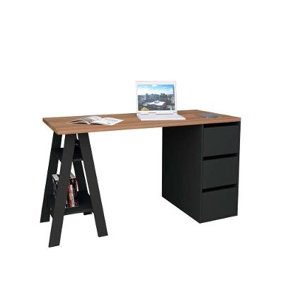 Mesa Escrivaninha 3 Gavetas Self Appunto Castanho E Preto