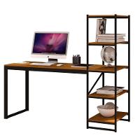 Mesa Para Escritório Com Estante Mega Preto Canela Rustico - 1