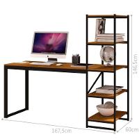 Mesa Para Escritório Com Estante Mega Preto Canela Rustico