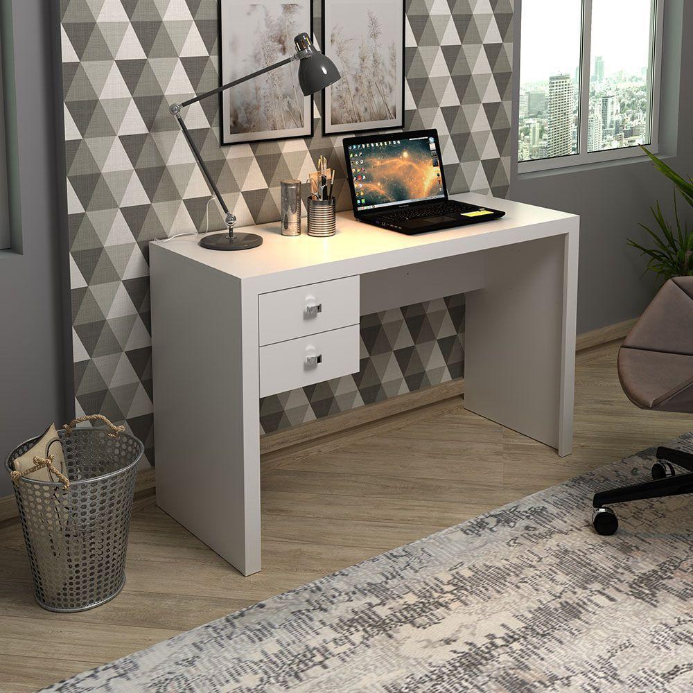 Mesa Com 2 Gavetas P/ Escritório Home Office Mdp Branco - 4