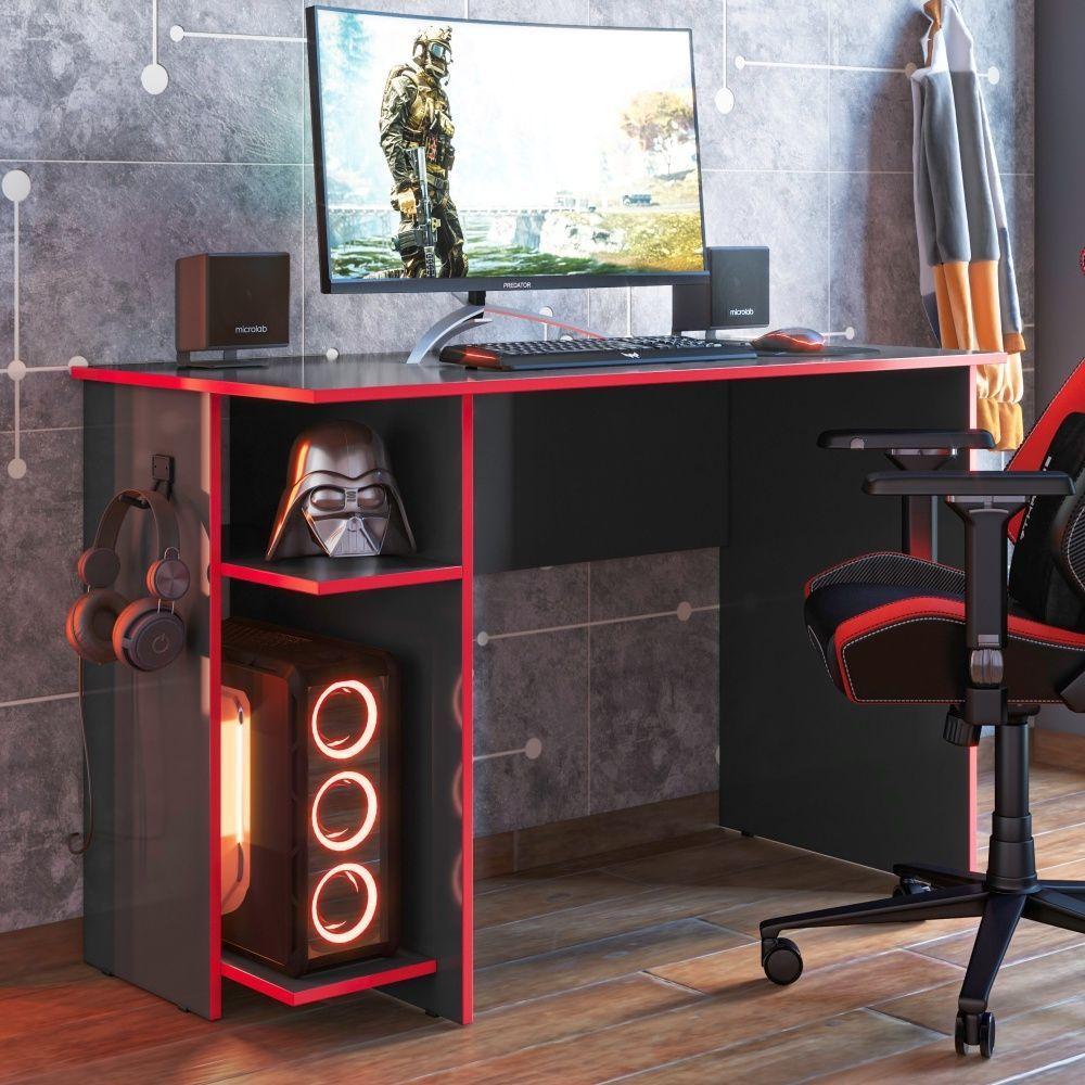 Mesa Gamer Com Suporte De Fone Zalie Preto Vermelho - 1