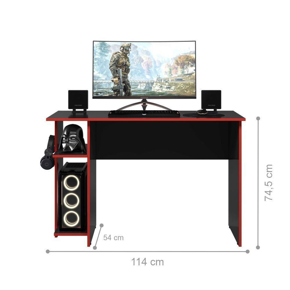 Mesa Gamer Com Suporte De Fone Zalie Preto Vermelho - 3