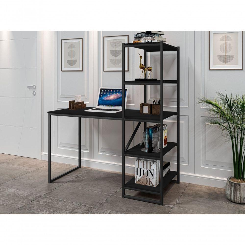 Mesa Industrial Para Escritório Com Prateleira Frist Preto - 2