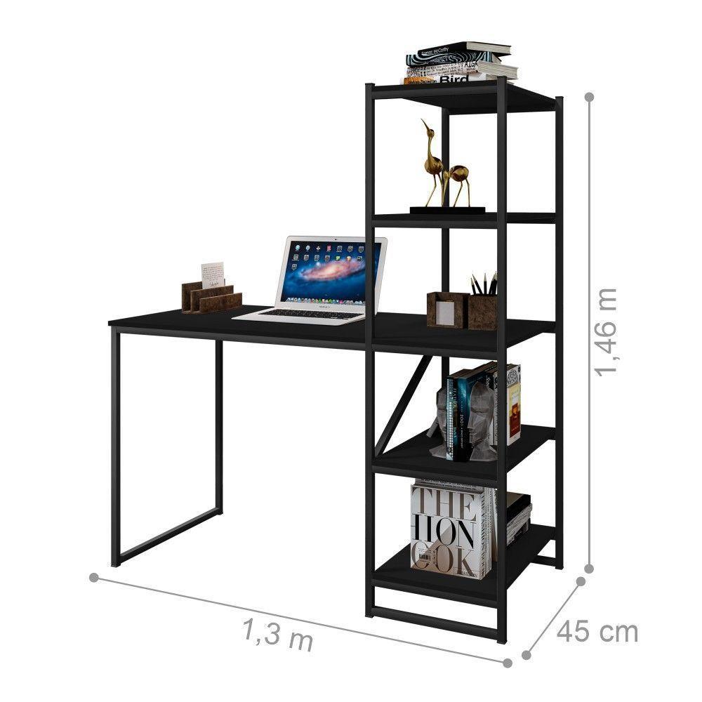Mesa Industrial Para Escritório Com Prateleira Frist Preto - 3