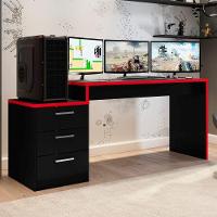 Mesa Gamer Com Gaveteiro Versátil Patrick Preto Vermelho - 1