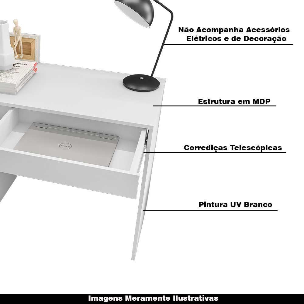 Mesa Escrivaninha 80 Cm Para Notebook Com Gaveta Mdp Branco - 5