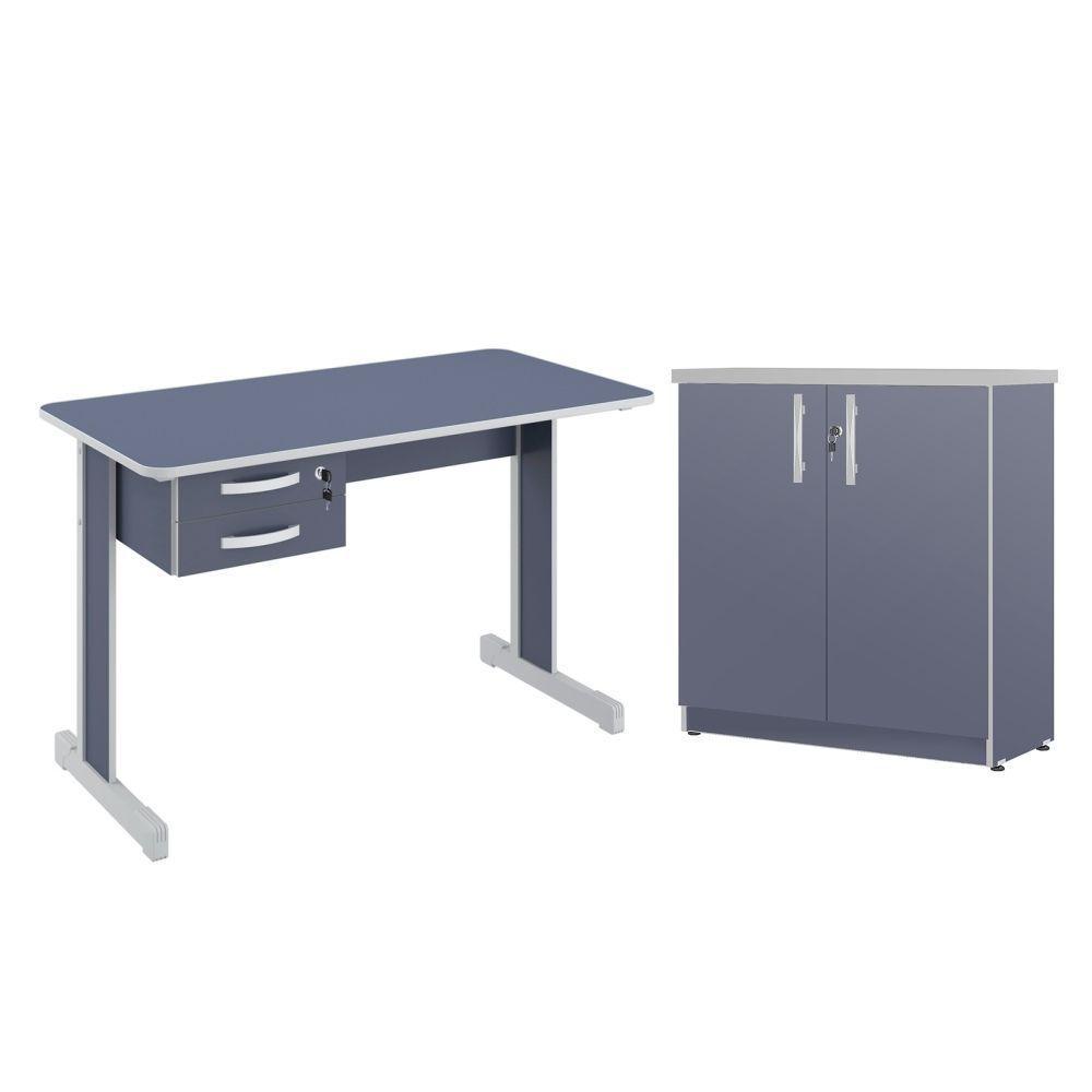 Conjunto Escritório Atlanta Mesa Com Armário Azul - 1