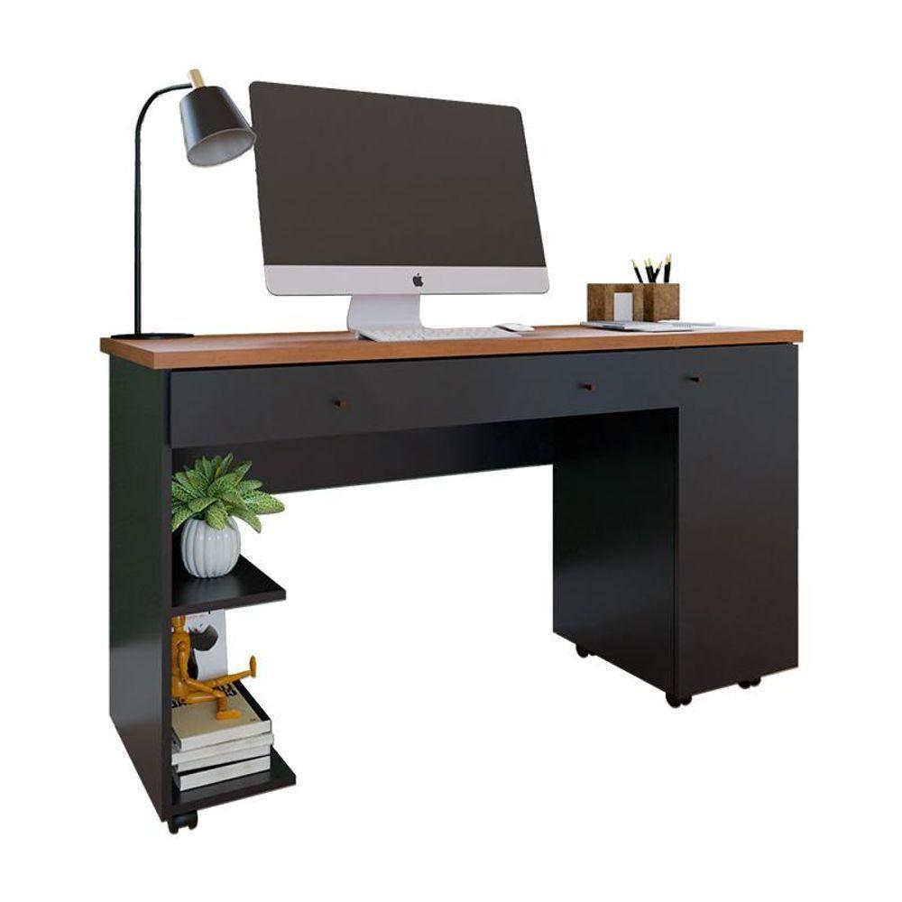 Escrivaninha Com 1 Porta E 2 Gavetas Mel/preto Mel/preto - 3