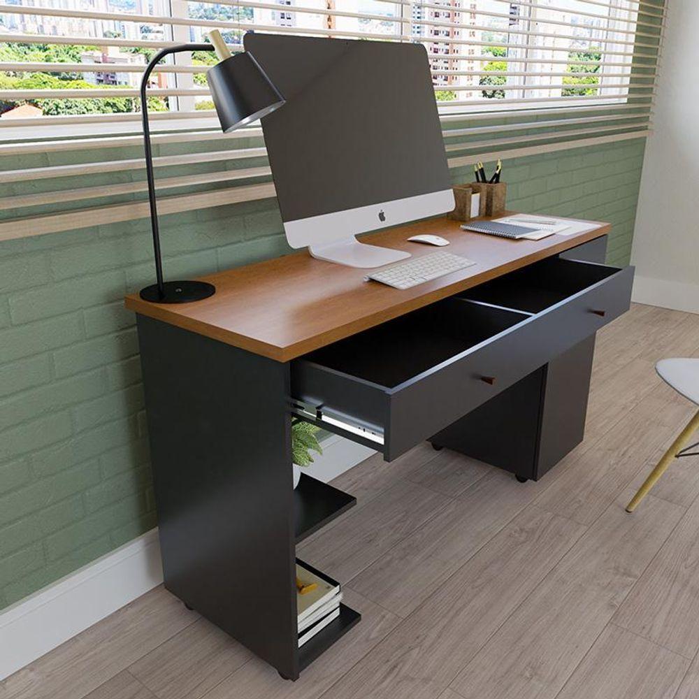 Escrivaninha Com 1 Porta E 2 Gavetas Mel/preto Mel/preto - 4