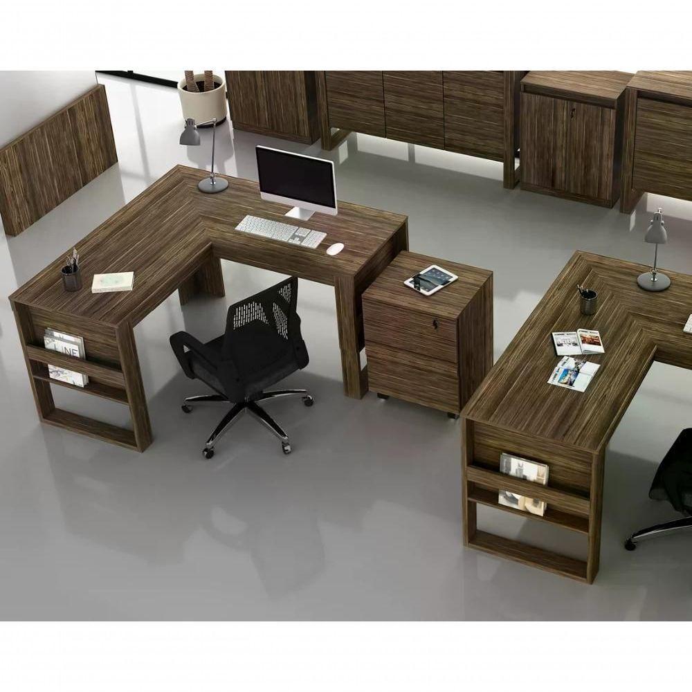 Mesa Escrivaninha Angular Para Escritorio Me4145 Nogal - 3