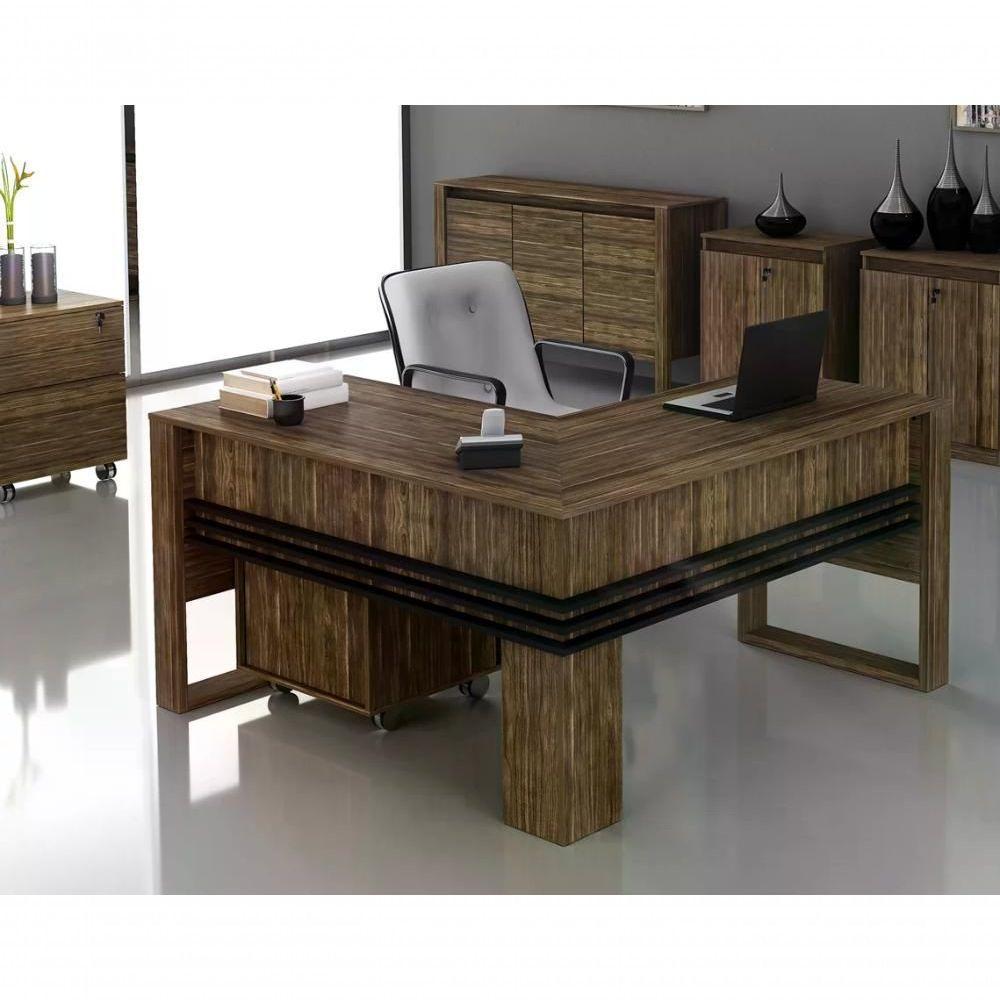 Mesa Escrivaninha Angular Para Escritorio Me4145 Nogal Preto - 3