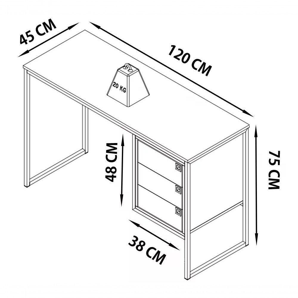 Escrivaninha Estilo Industrial 3 Gavetas Mel Pp Mel - 4