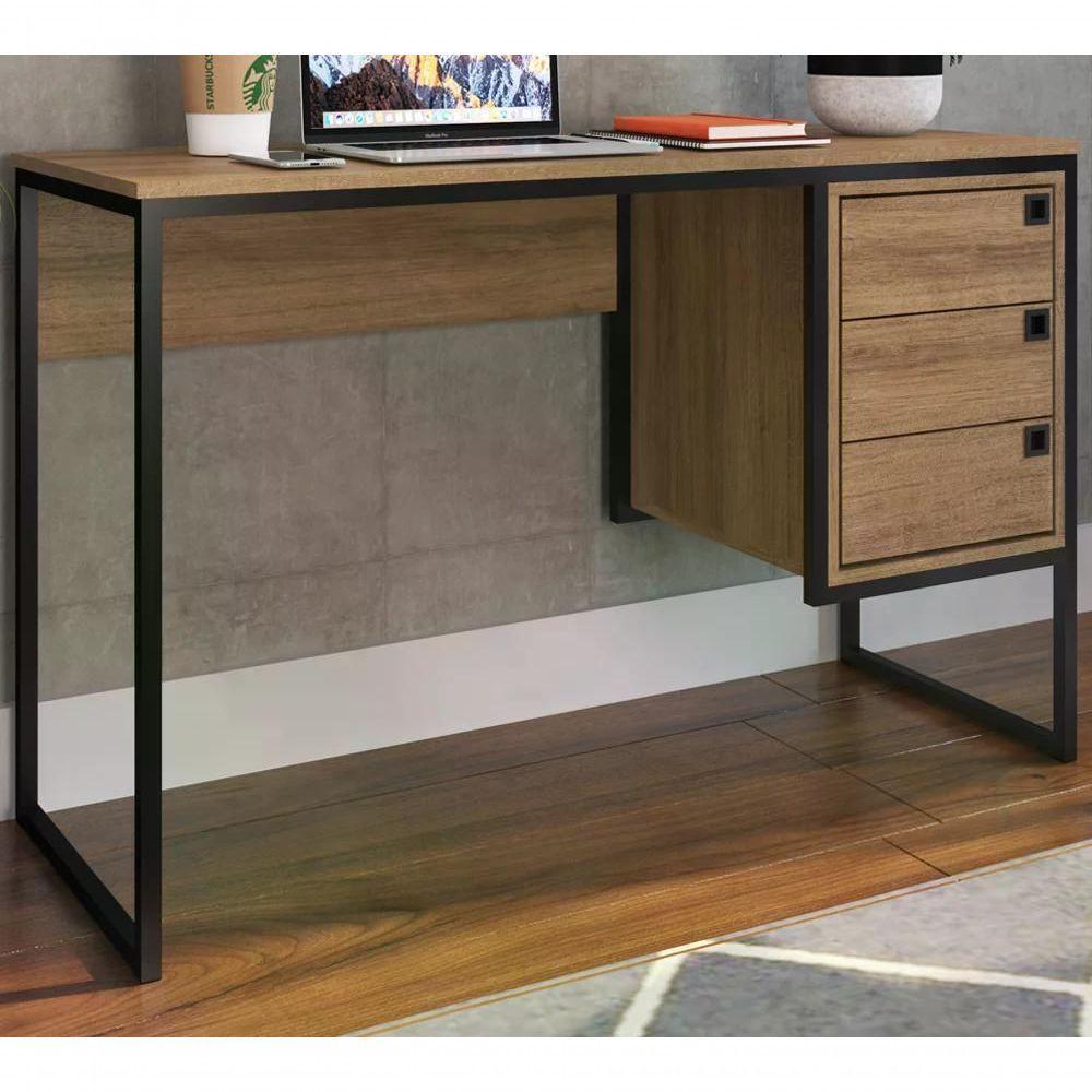 Escrivaninha Estilo Industrial 3 Gavetas Mel Pp Mel - 5