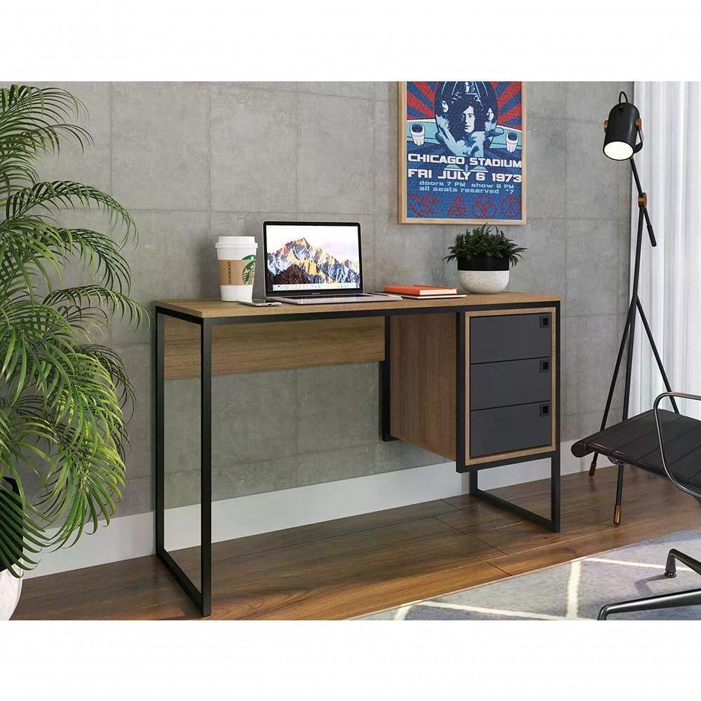 Escrivaninha Estilo Industrial Grafite Mel Pp Grafite Mel - 3