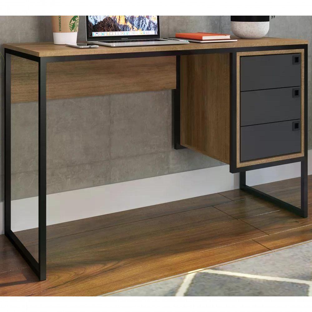 Escrivaninha Estilo Industrial Grafite Mel Pp Grafite Mel - 5
