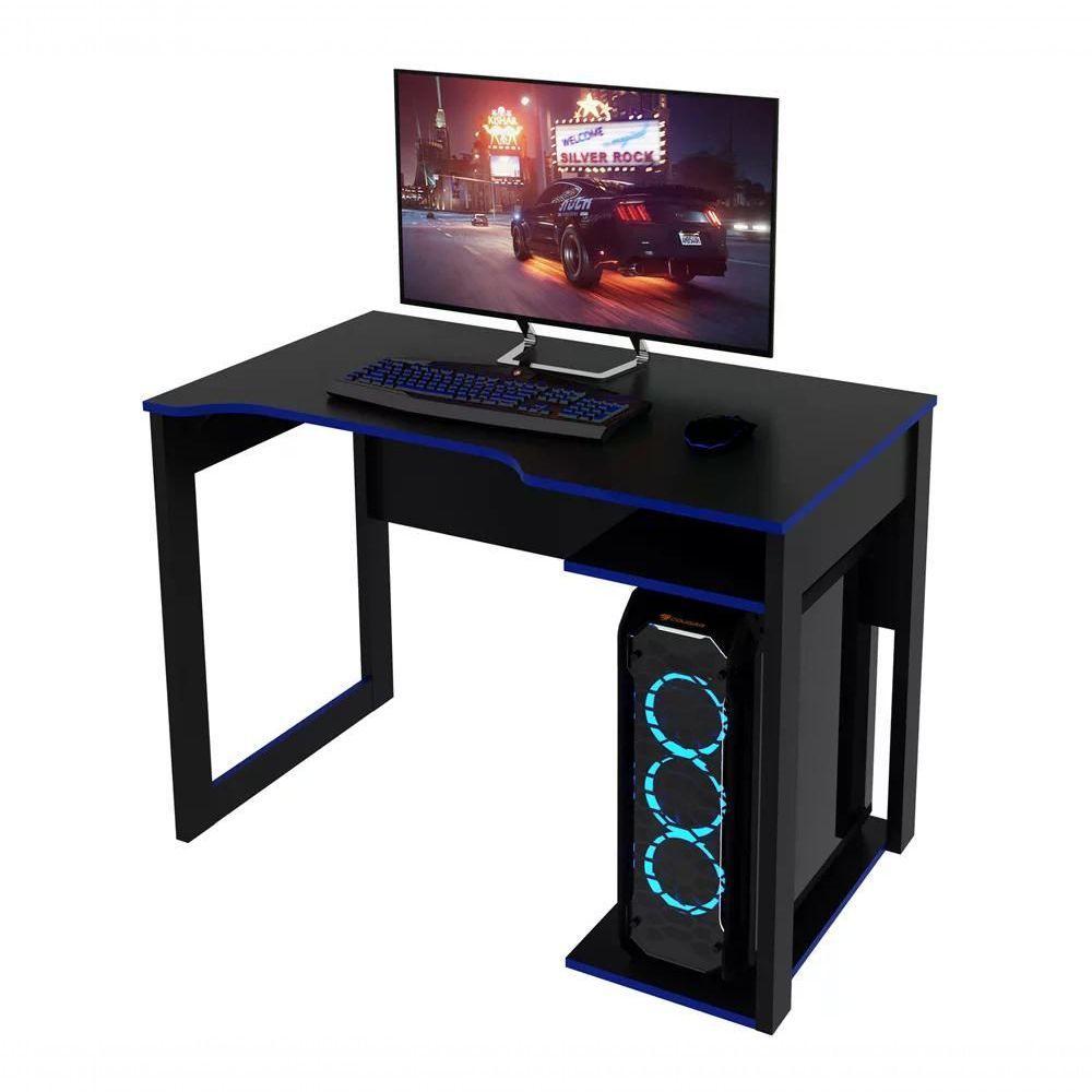 Mesa Para Computador Gamer Me4161 Preto Azul Preto Azul - 1