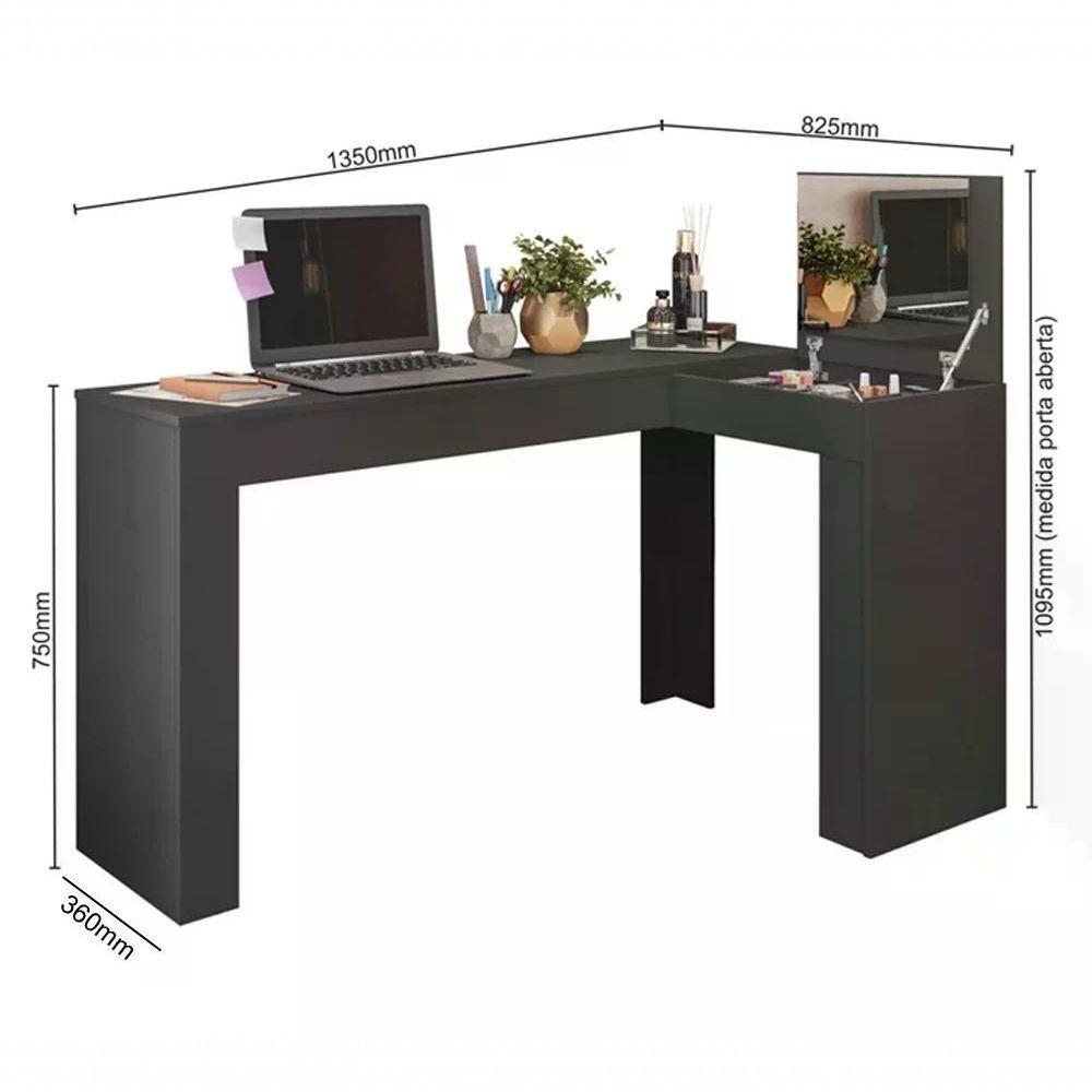 Penteadeira Escrivaninha Preto Com Espelho St Plus Preto - 4