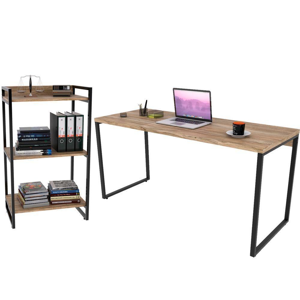 Kit Mesa Para Escritório Com Estante 150 Cm Carvalho - 1