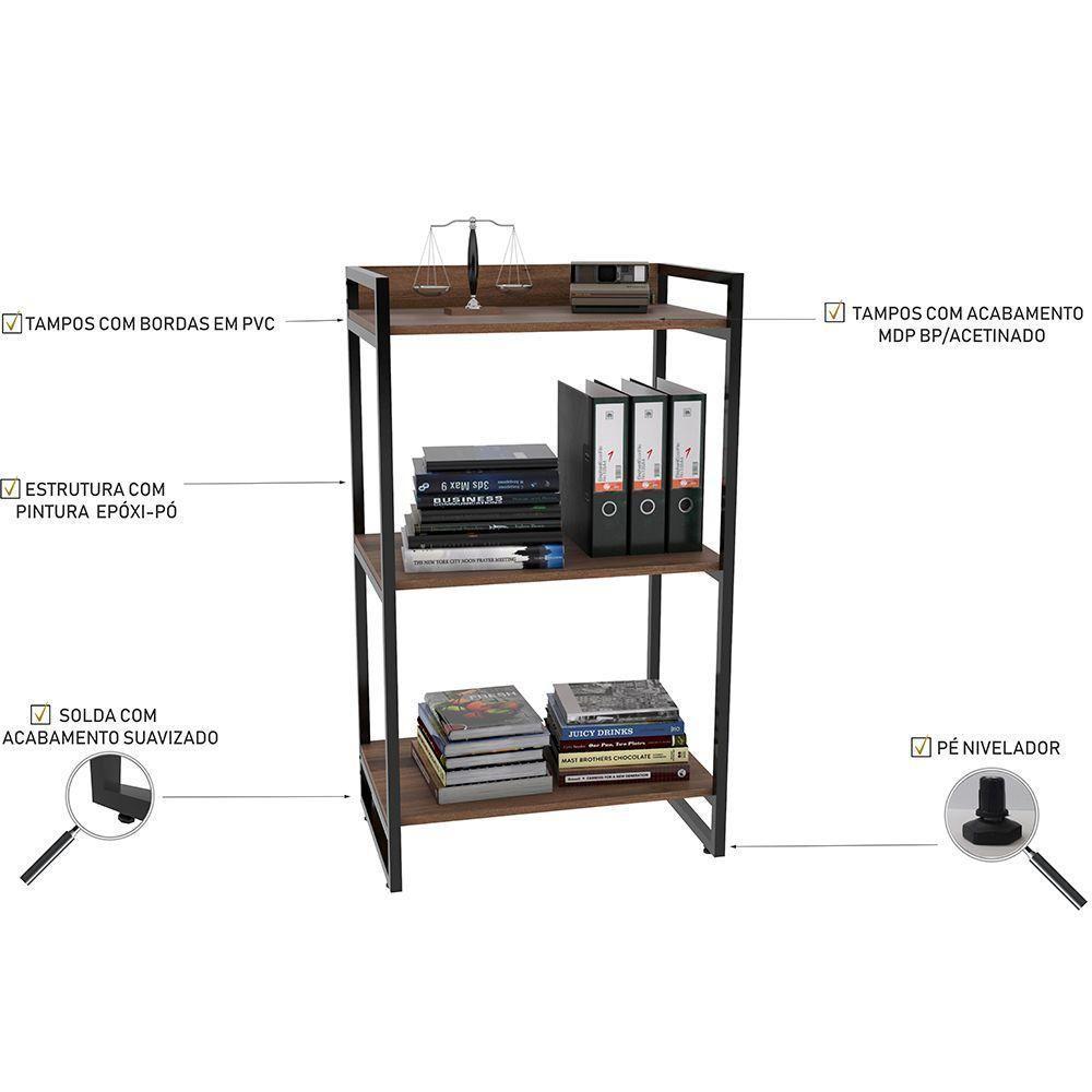 Kit Mesa Para Escritório Com Estante 135 Cm Nogal - 4