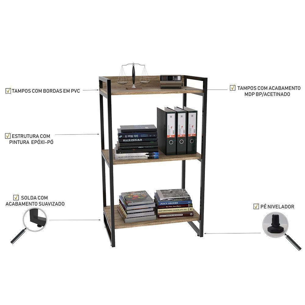 Kit Mesa Para Escritório Com Estante 135 Cm Carvalho - 4