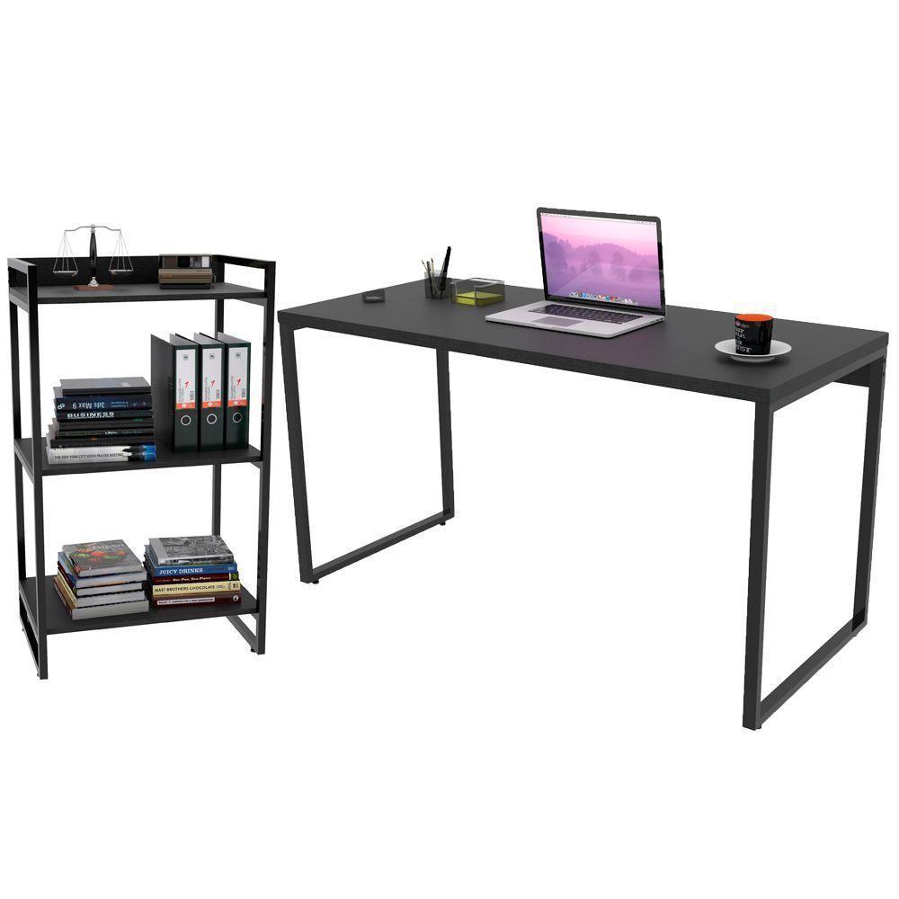 Kit Mesa Para Escritório Com Estante 135 Cm Preto Onix - 1