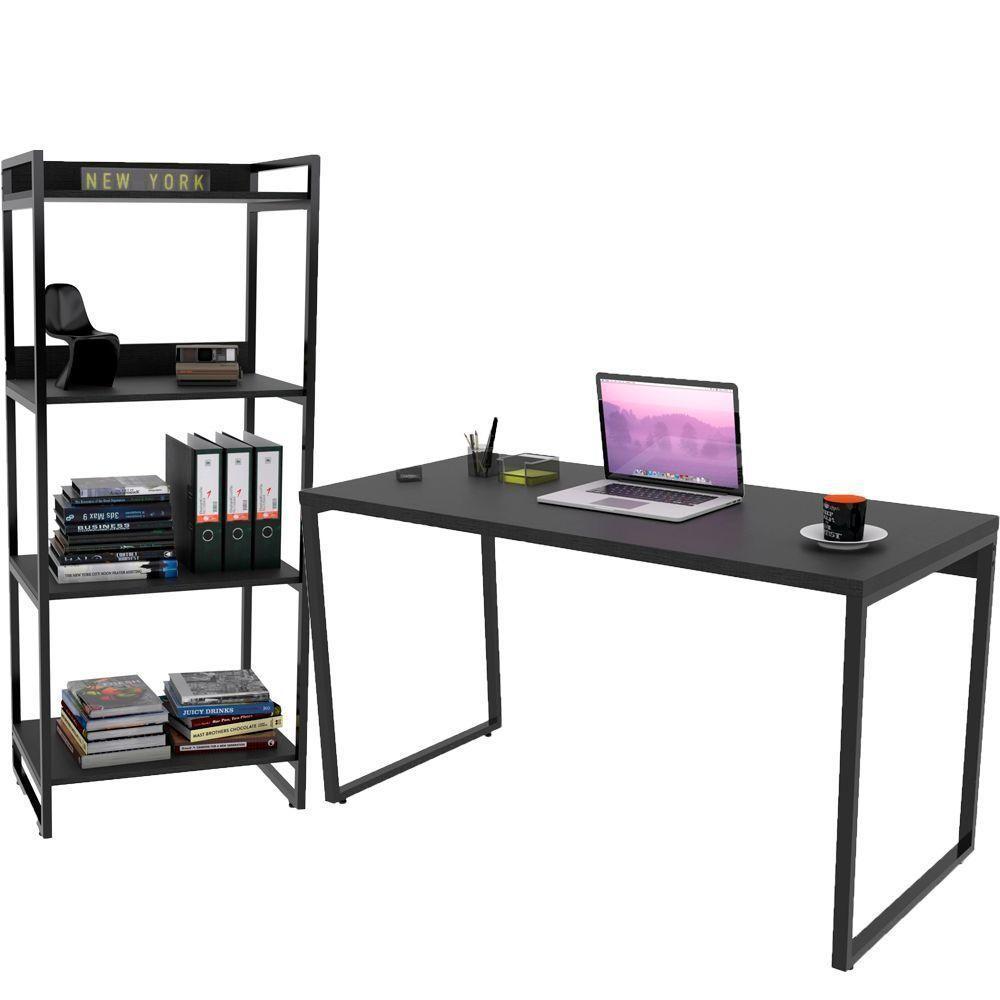 Kit Mesa Para Escritório Com Estante 135 Cm Preto Onix - 1