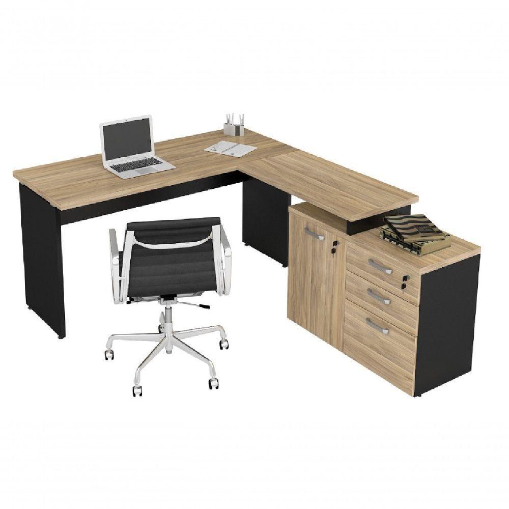 Mesa 1,20 + Balcão C/ 1 Porta, 3 Gavetas - Web30 Preto/Calvi - 1