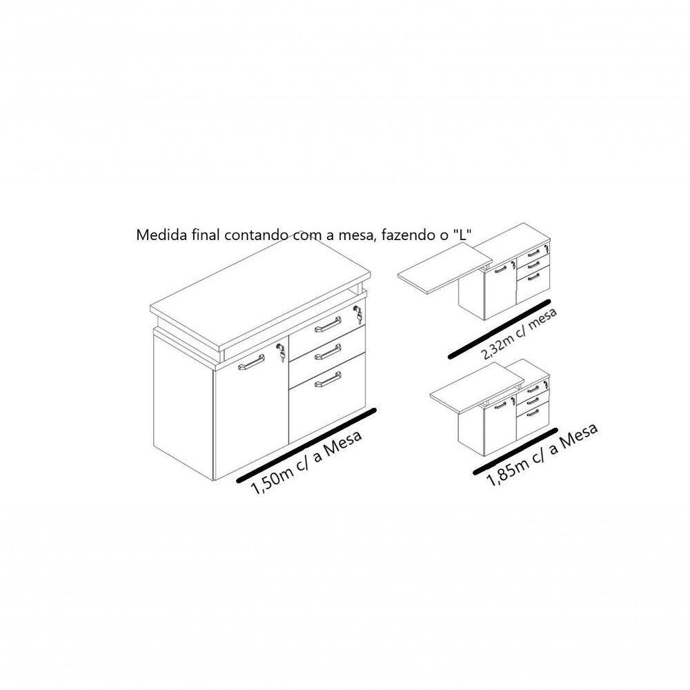 Mesa 1,20 + Balcão C/ 1 Porta, 3 Gavetas - Web30 Preto/Calvi - 2